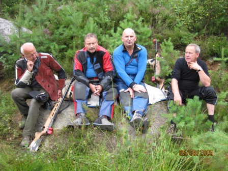 Romsdal skyttersamlags veteranlag som endte på 7. plass, ett poeng bak vinnerlaget. Fra v.: Harald Stormyr, Odd Magne Sæterøy, Knut STraume og Steinar Dahle.